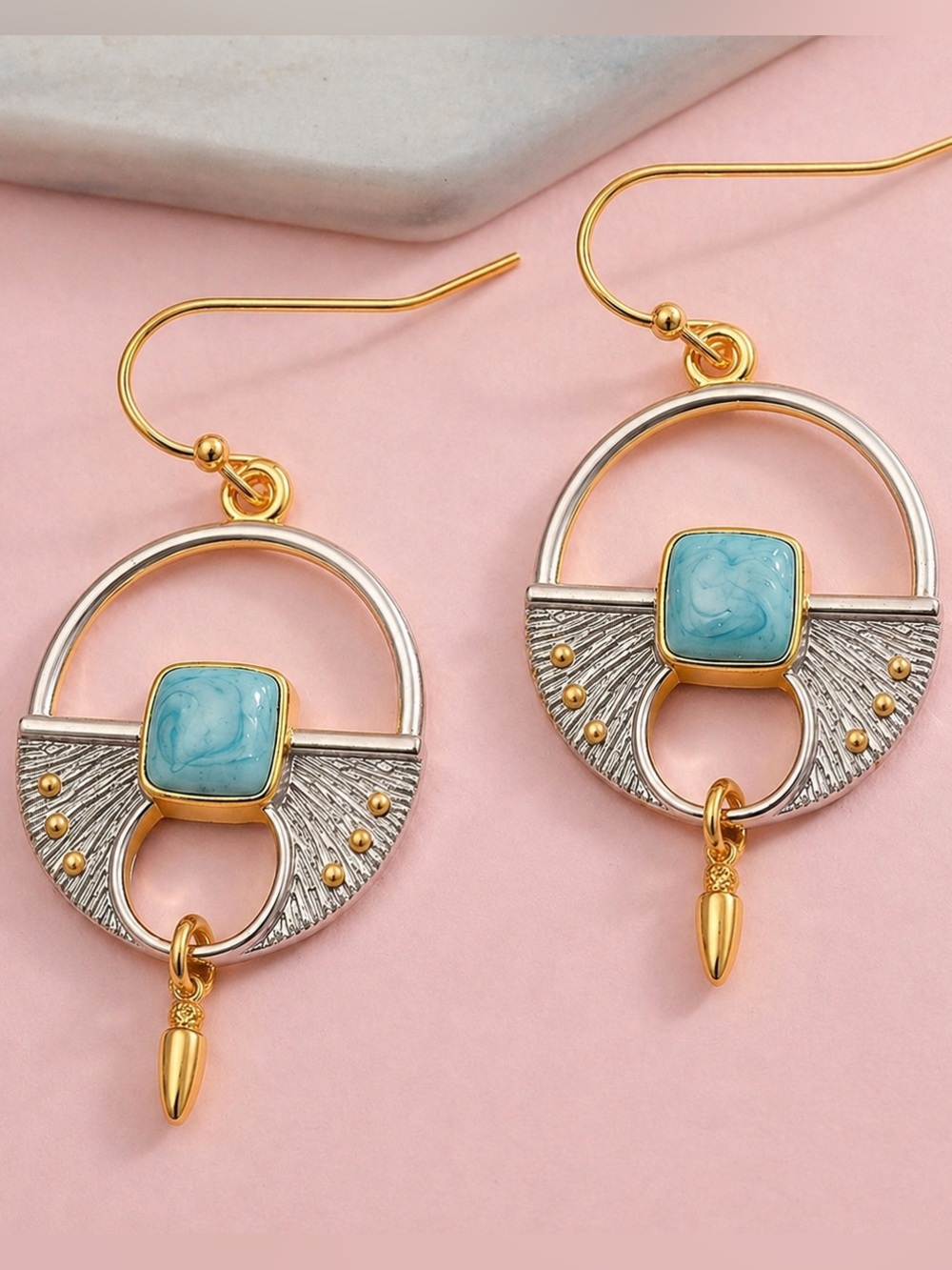 Theodosia~ Tribal Medley Turquoise Square Hoop Shield Dagger Bullet Arrow Dangle - Picture 5 of 6